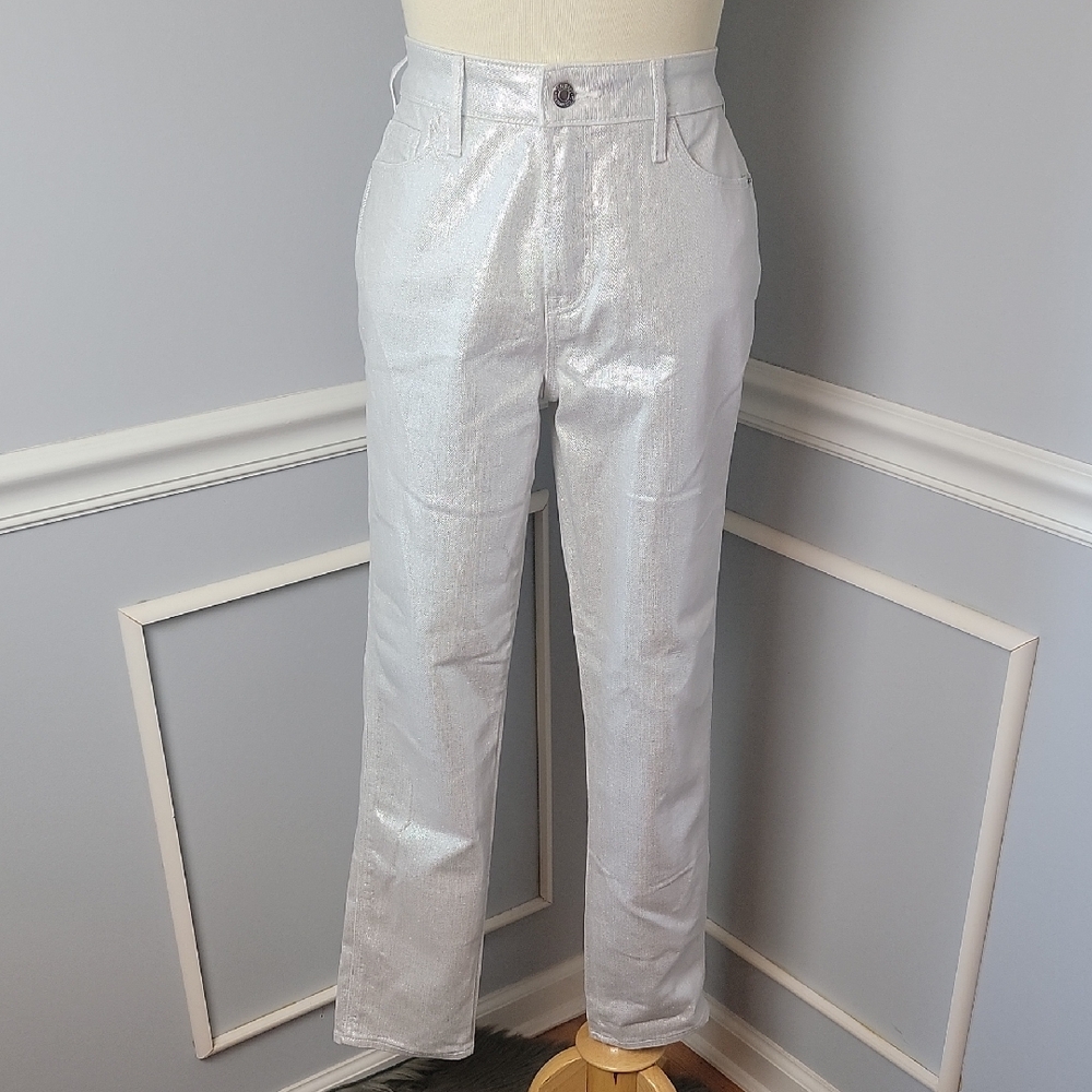 OLD NAVY Vintage Slim Silver Shine Metallic Sparkle Stretch Straight Leg Jeans 4